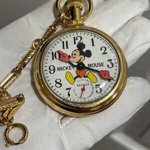 Vintage 1970's Bradley Mickey Mouse Wind up Pocket Watch 50mm LIKE NEW